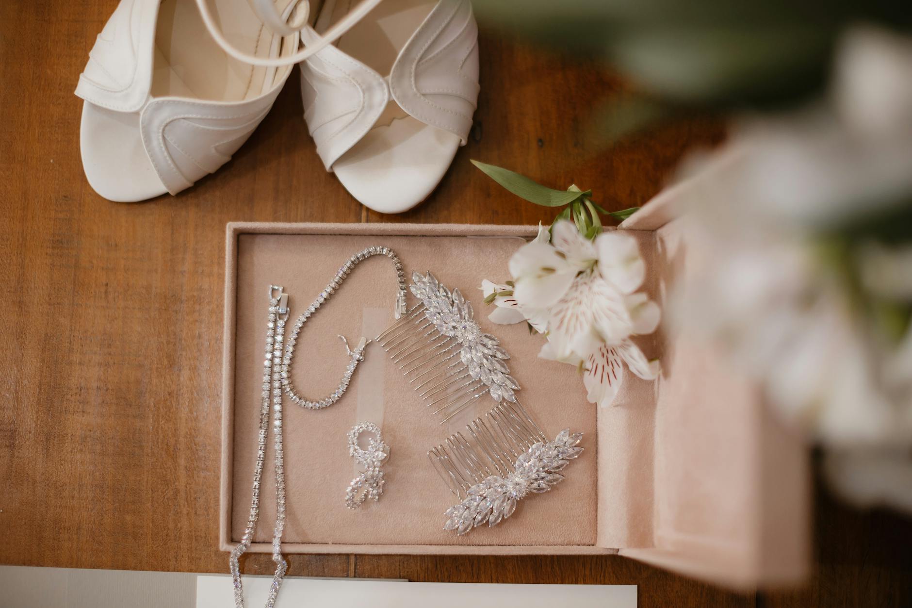 elegant bridal accessories with white heels